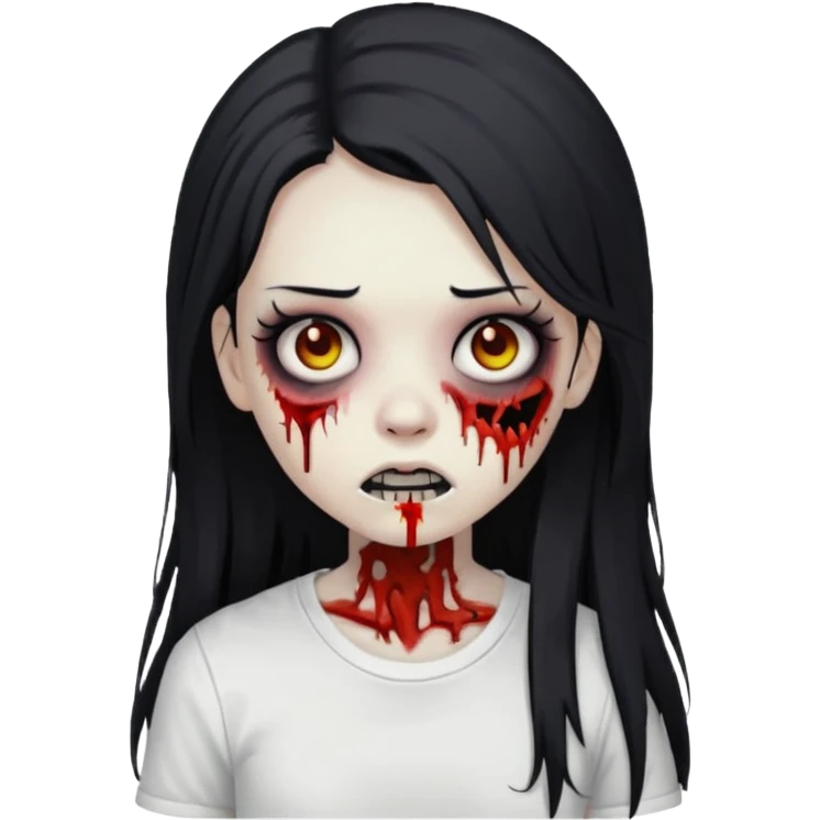 zombie girl with emo long hair white and white shirt emoji emoji