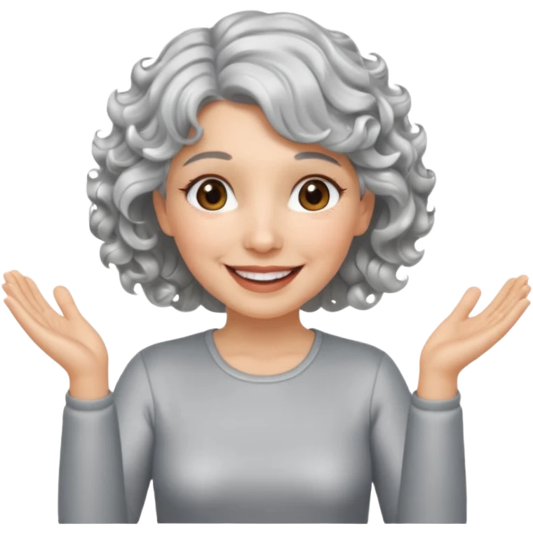 silver, short, wavy-haired with curls, smiling/happy pretty lady, silver top, clapping hands

 emoji