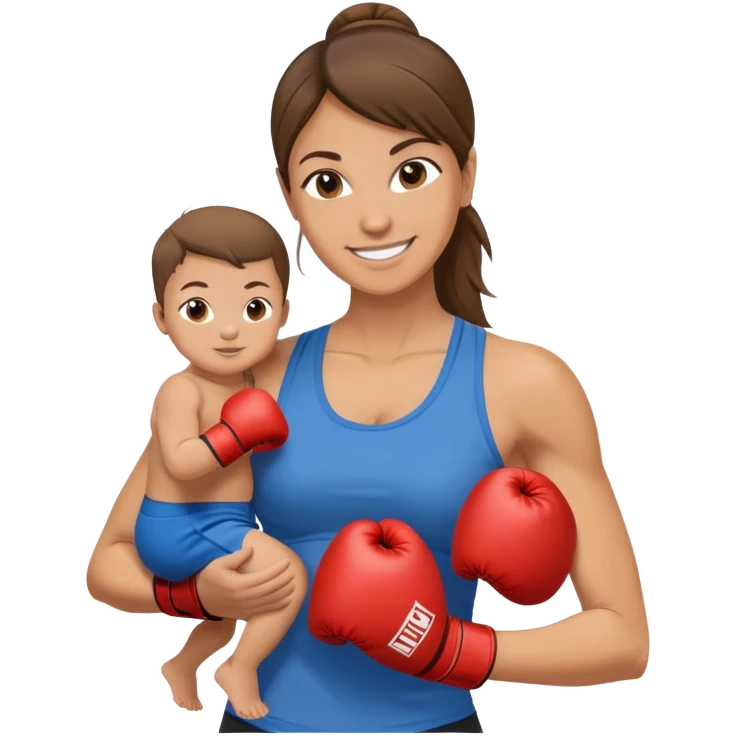 Light brunette fit mom boxing with baby boy emoji
