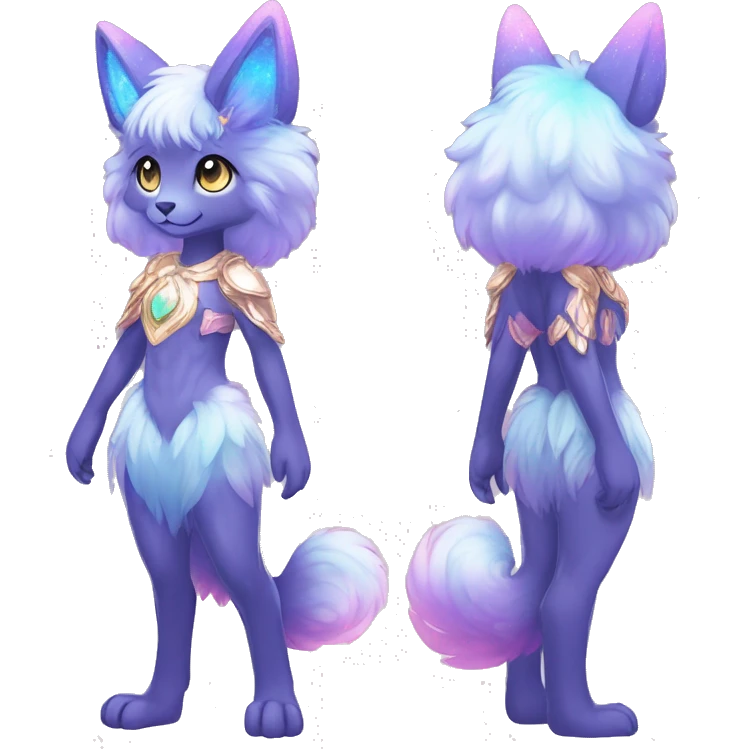 Shiny Sparkly Colorful Fluffy beautiful fantasy Kawaii Ethereal Anthro Sona Nebula-Crystal-Fakemon-animal Full Body emoji