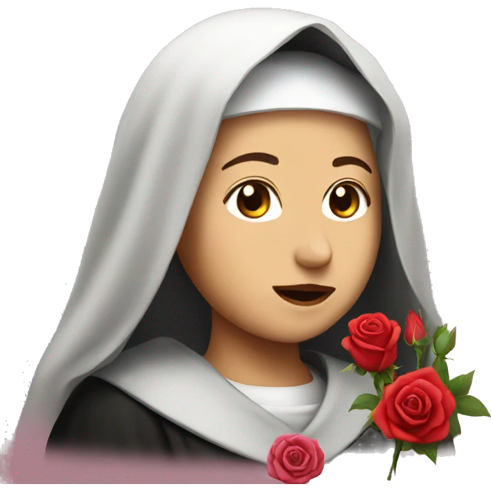 An emoji of Saint Rita with a rose  emoji