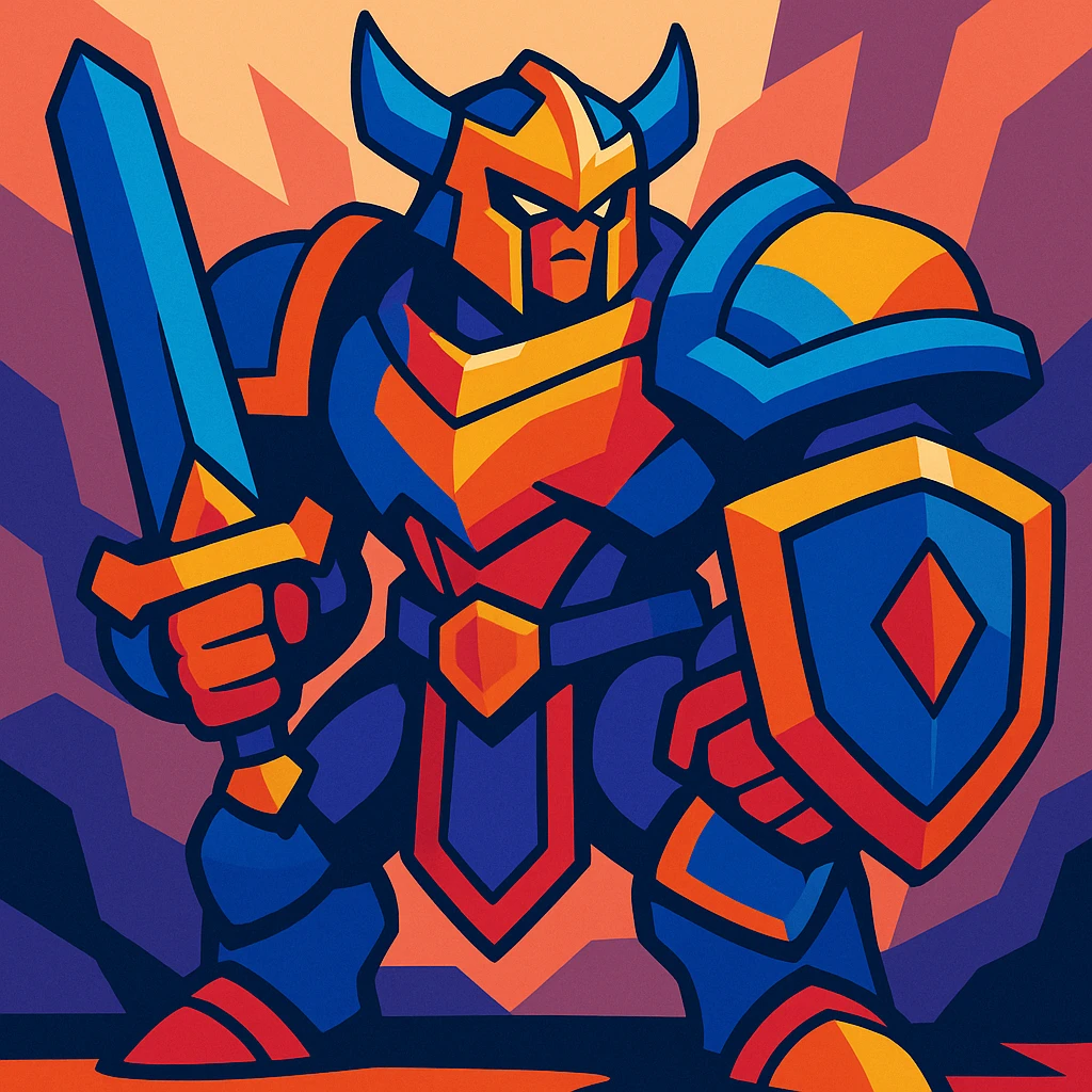 League of Legends-inspired champion, armored and powerful, vibrant cartoon style emoji