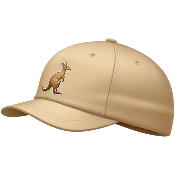 Beige Kangol flat cap seen from the side profile, classic baseball cap silhouette, with visible kangaroo logo on the side, iOS emoji style, light tan color emoji