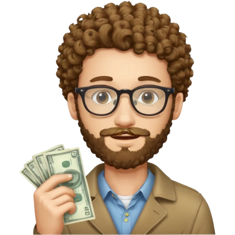 curly skinny guy with bear with glasses, with some money in the hands emoji