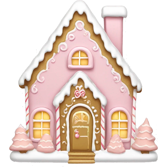 light pink and gold and white gingerbread house emoji