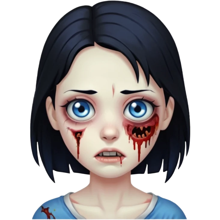 zombie girl with black hair, with a blue eye emoji