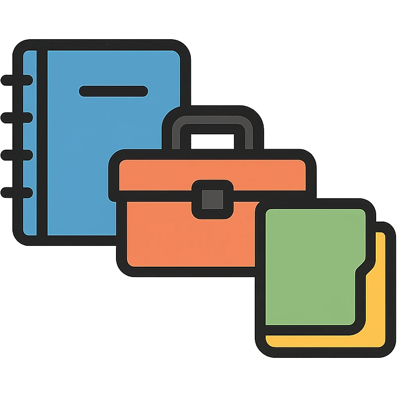 minimalist gray icon representing Resources with books, toolbox, or stack of files, worn and distressed look emoji
