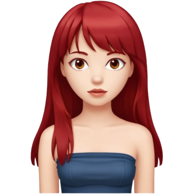 girl with long dark red hair and and bangs in a tube top emoji