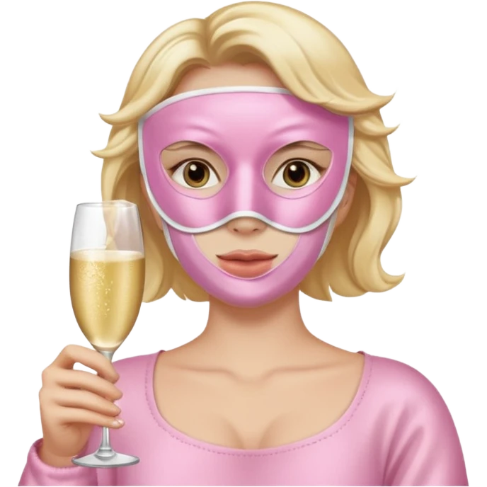 Spa day with a soft pink face mask and champagne  emoji