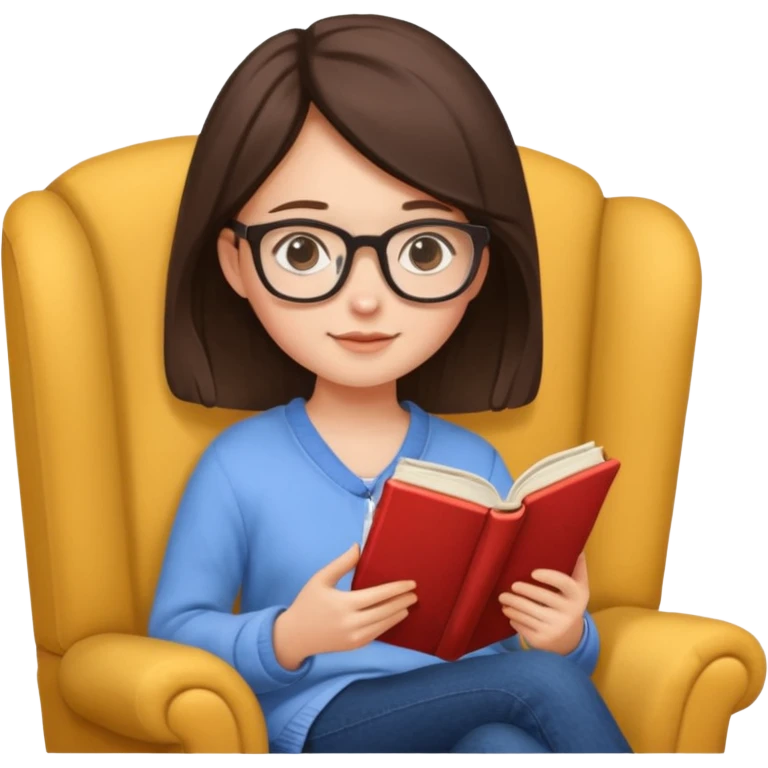 girl with glasses reading a book in cozy chair  emoji