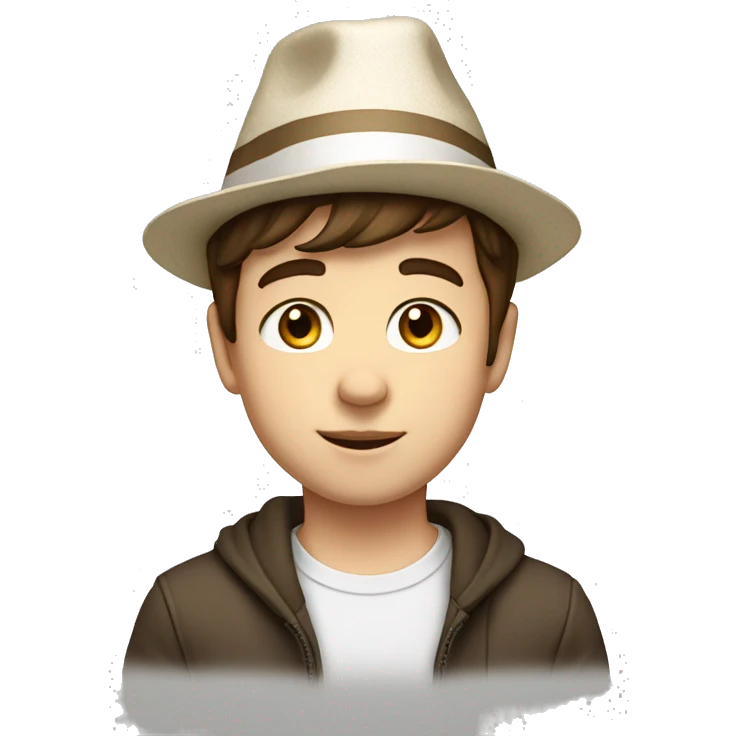 Young Boy, straight brown hair, brown eyes, white skin, birthday hat emoji