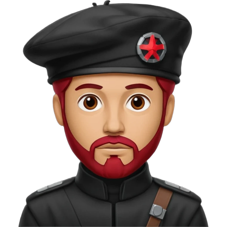 A tall guy with a red goatee. He wears a black baret dressed like a star wars smuggler  emoji