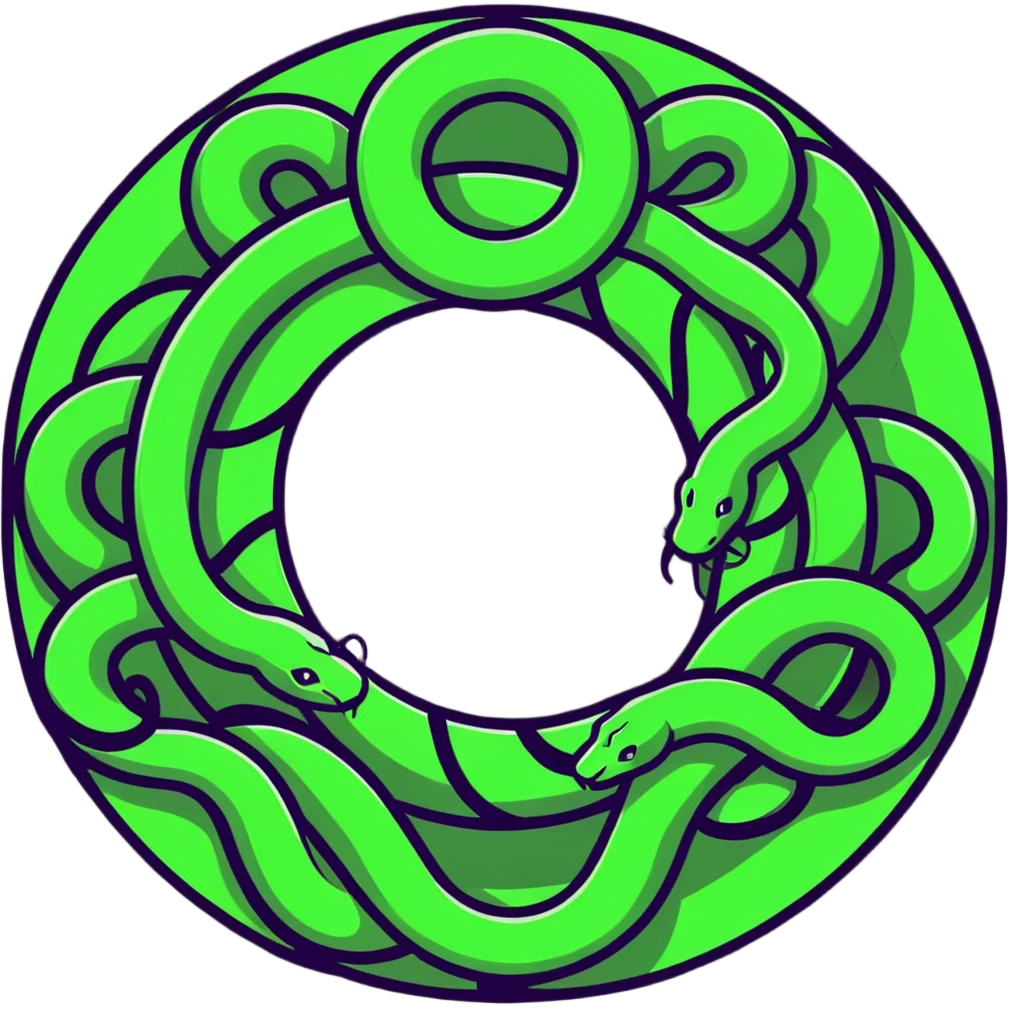 circle of snakes, multiple snakes arranged in a circular pattern emoji