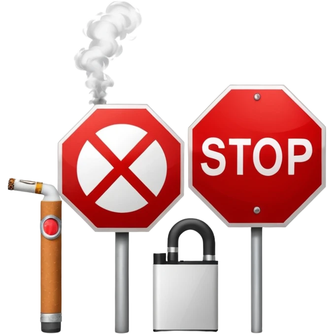 minimalist stop sign with cigarette, vape behind the stop sign in the middle. emoji
