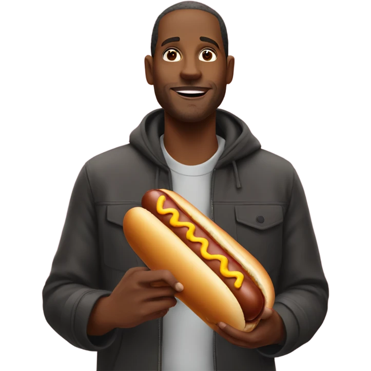 black man eating big hot dog emoji