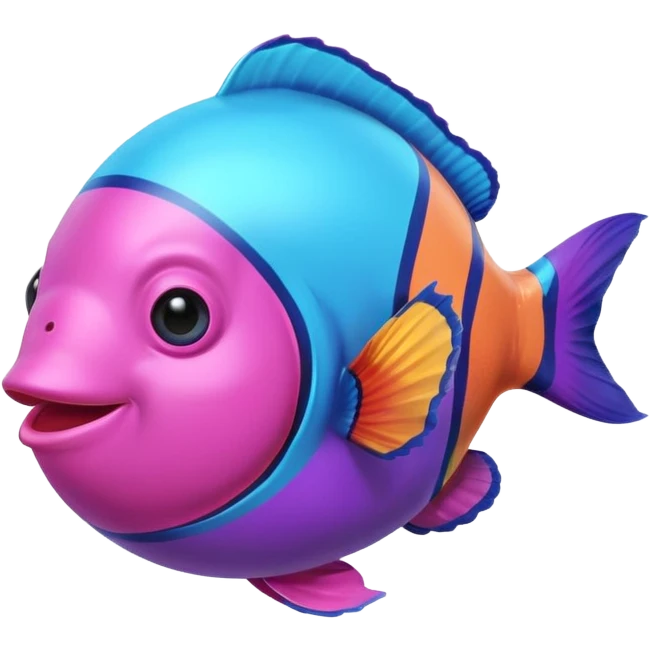ball of cyan and pink, purple colored magic goo with Rainbow Colored ClownFish emoji