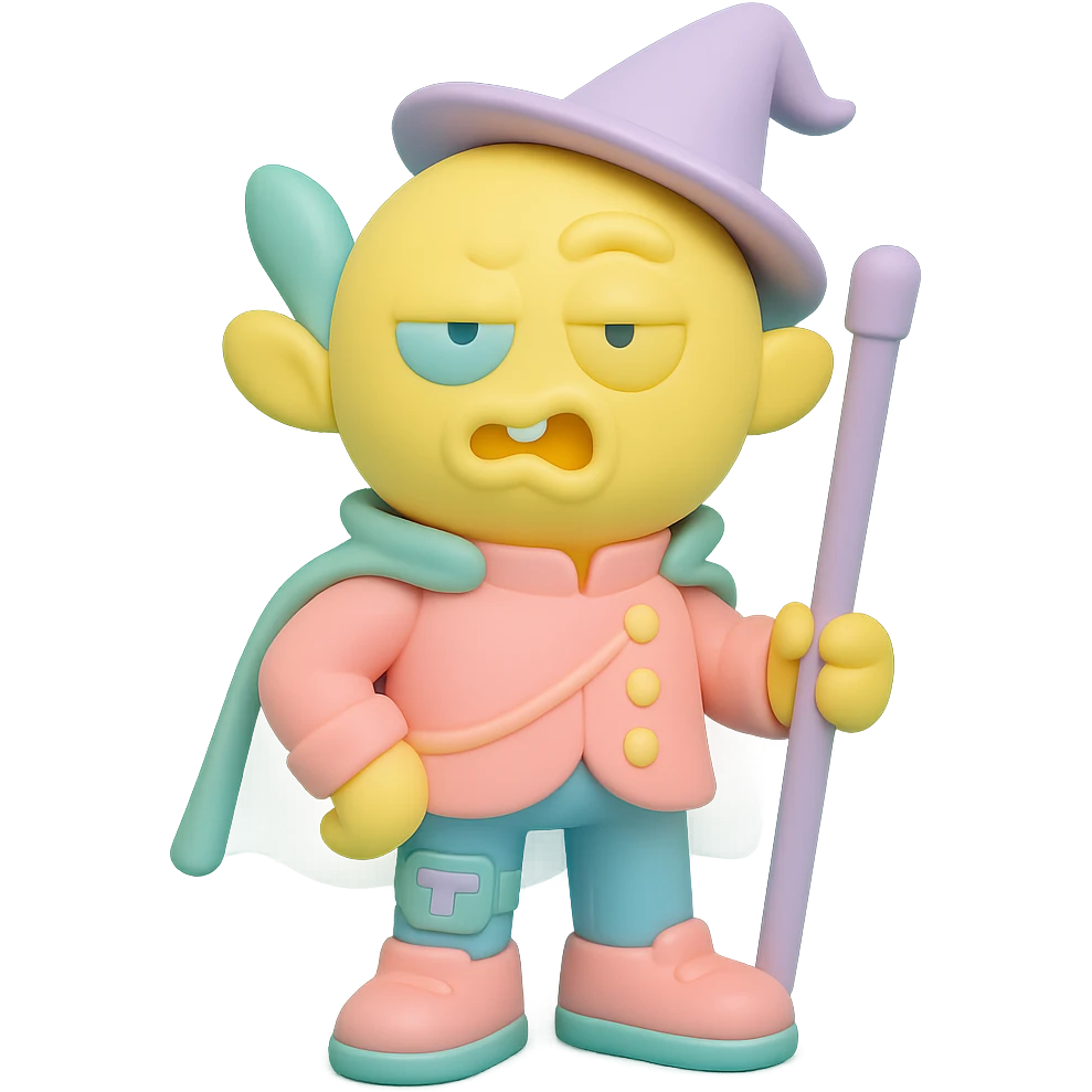 yellow guy showing off his fabulous outfit combining prince, alien, terminator, skater, skiier, and wizard elements, making a weird face, stylish and fabulous emoji