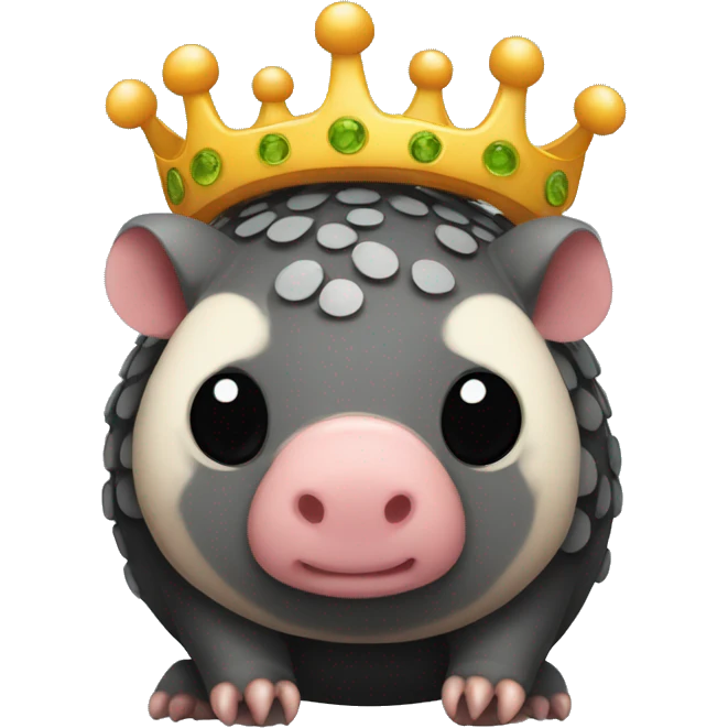 Black chubby round armadillo pig panda centipede armadillo wearing a crown emoji