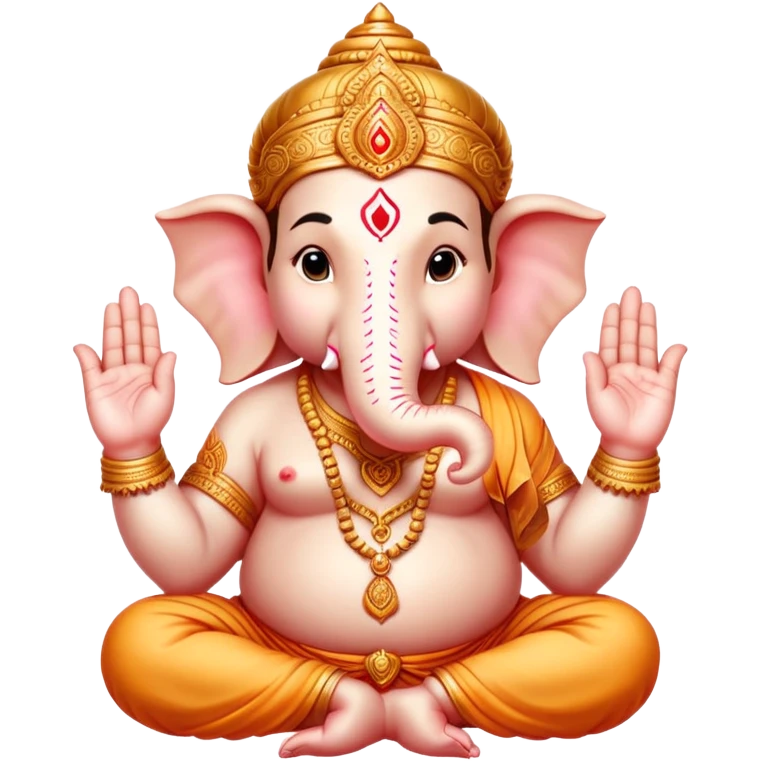 hindu god ganesh with his hands together forming a heart shape, he's wearing all god , and is a bit pale emoji