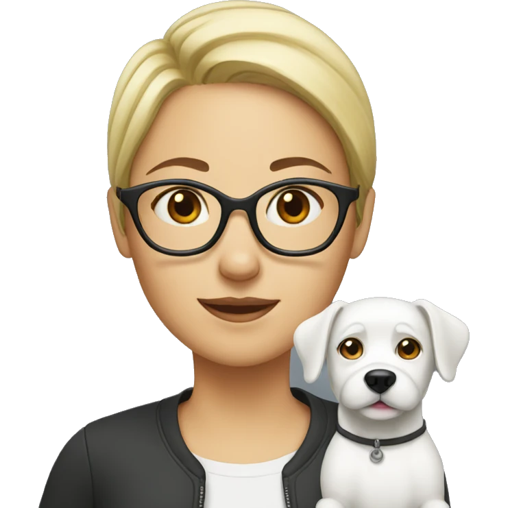 Woman with glasses and white dog emoji
