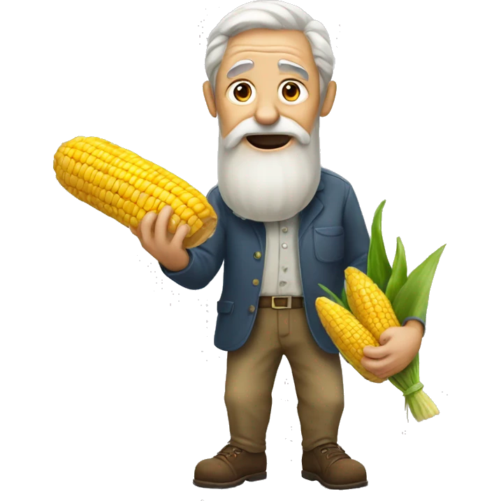 An old man holdning an corncob near his legs emoji