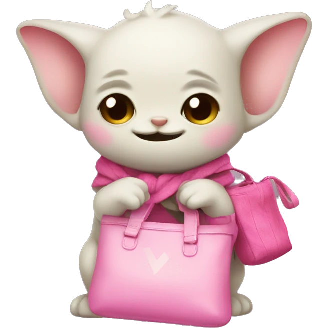 grogu with pink ribon and a pink cute bag in his hand emoji
