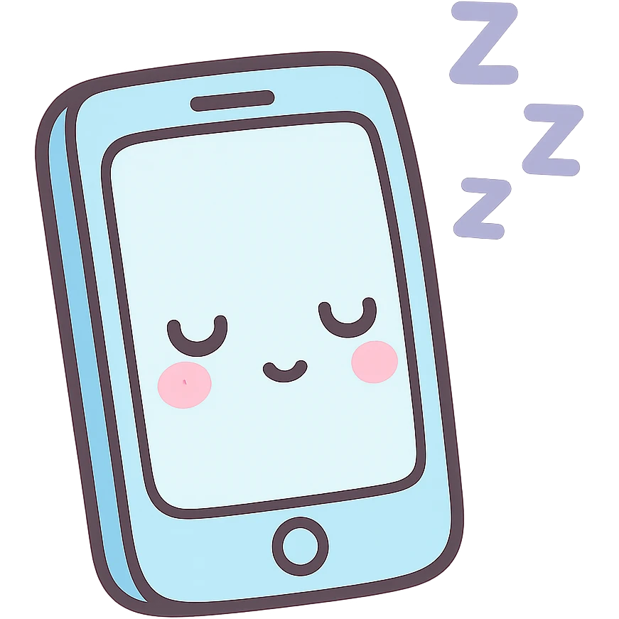 smartphone that is sleeping, kawaii chibi anime style, flat pastel colors, thick outlines, simple cute features emoji