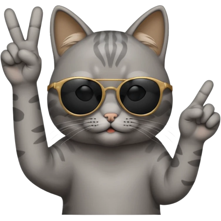 a cat wearing sunglasses a saying peace out on his head there would be written peace out and he will do the pose for peace out emoji