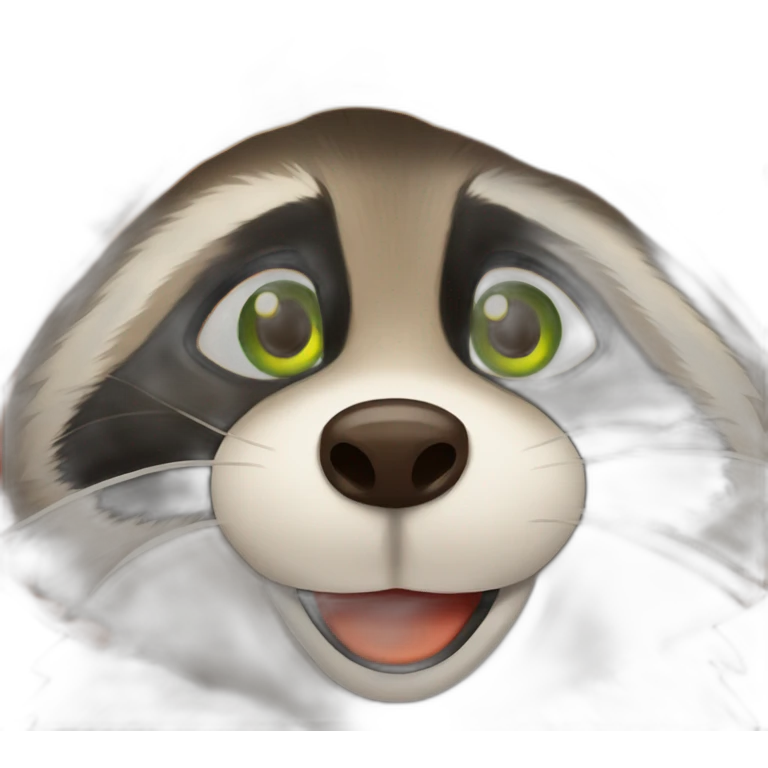 brown raccoon with orange eyes and a dark green hood that is crying emoji