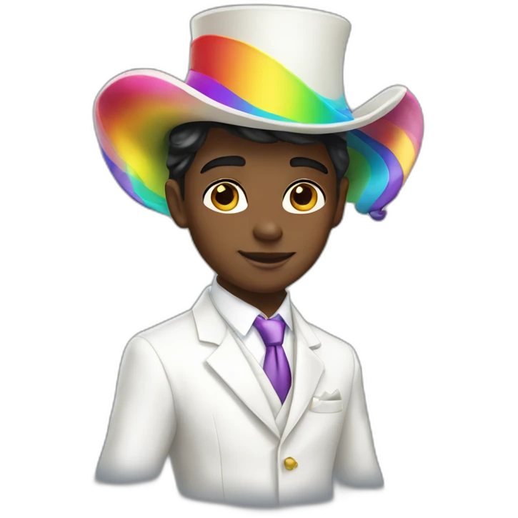 Posh-boy-with-white-suit-and-rainbow-unicorn-hat emoji