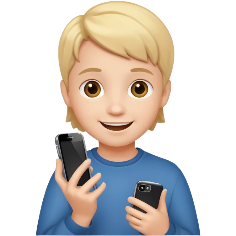 happy child with phone in hand emoji