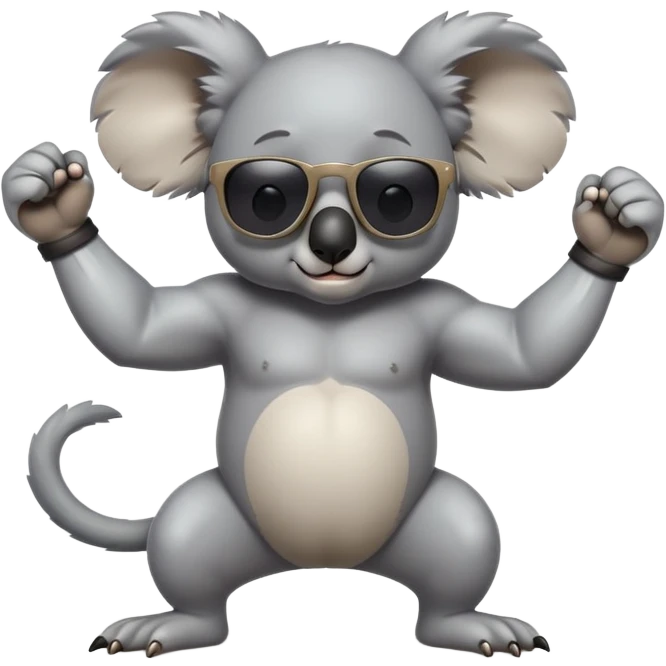 anthropomorphised koala, full body, casual clothing, dark sunglasses, flexing muscles, different pose emoji