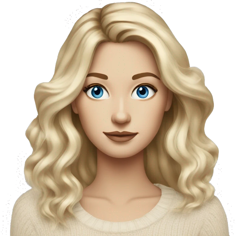 Blue eye long blonde balayage hair white woman beige sweater emoji