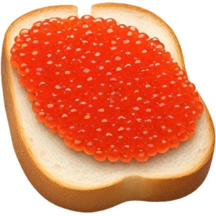 Fresh red caviar on bread, one, white background  emoji