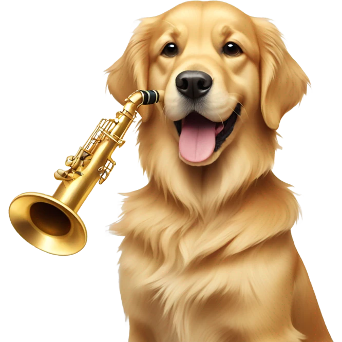 Golden retriever dog with a saxophone emoji