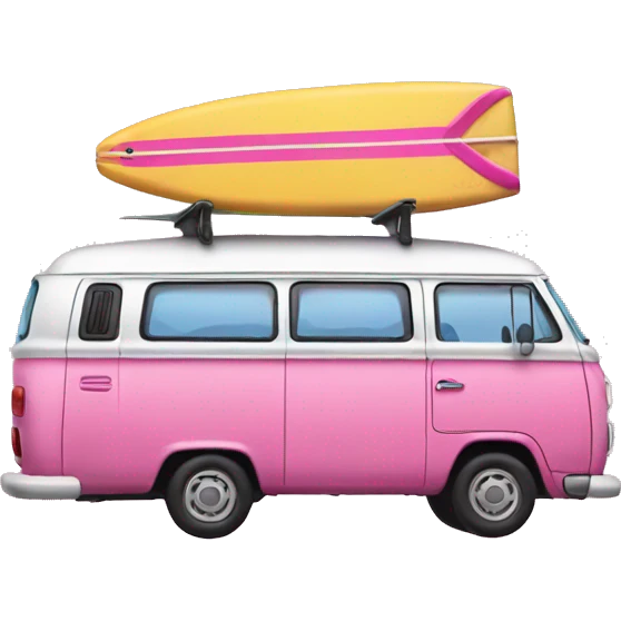 Pink van with a surf board emoji