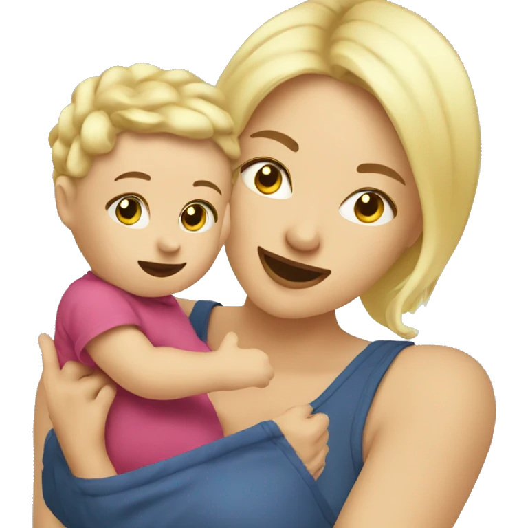 blonde MOM plays with baby emoji