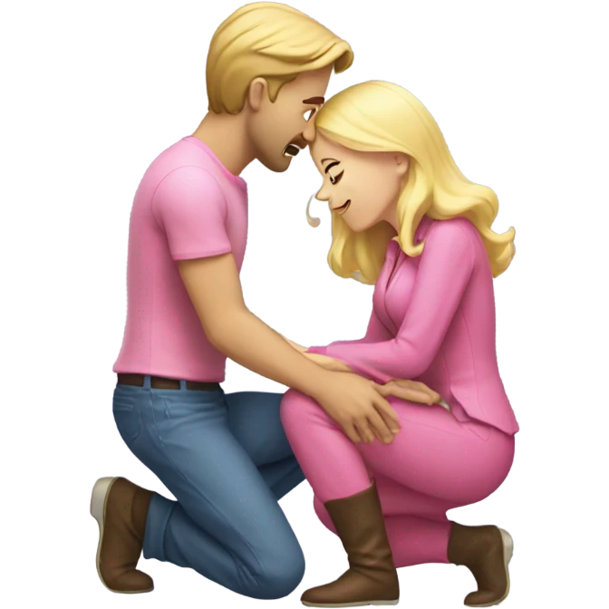 Man kneeling in front of woman with pink clothes and blonde hair  emoji