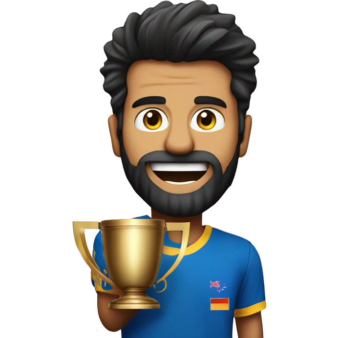 a 21 age old men lifting a world cricker cup with name rithvik and number 1 emoji