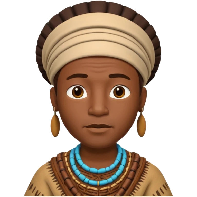 A 3D cartoon African man from the 1800s wearing traditional tribal clothing, calm expression, natural background, Memoji-style realism. emoji