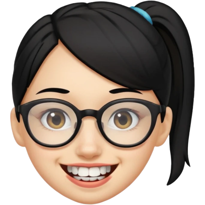 여자아이 하나로포니테일 검은머리 덧니+안경 피부 안좋음 emoji