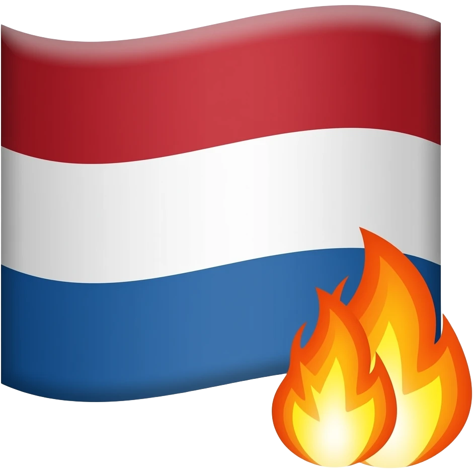 dutch flag with two small fire emjoy  next to each other overlaping on top of the flag in the right bottom corner emoji