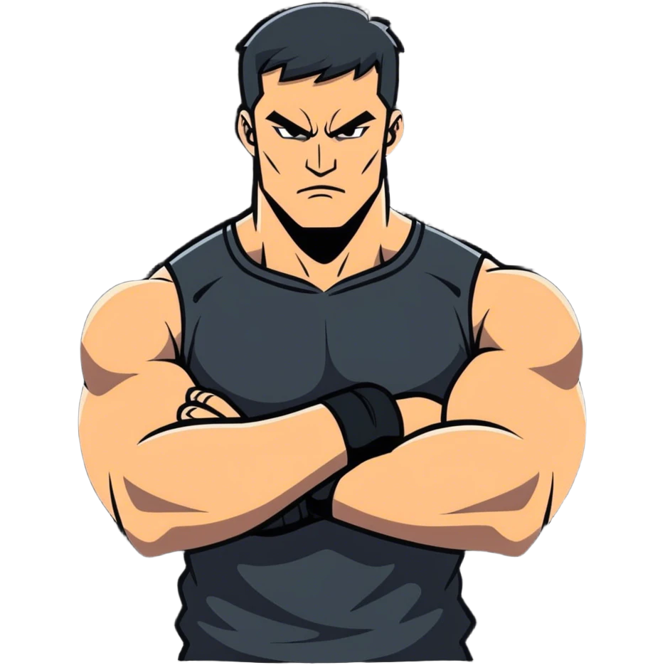 Arms crossed holding neck mad guy emoji