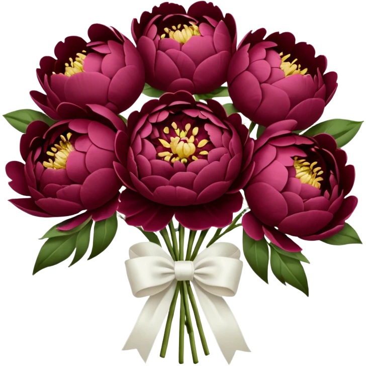 Big bouquet of burgundy peonies with a white satin ribbon emoji