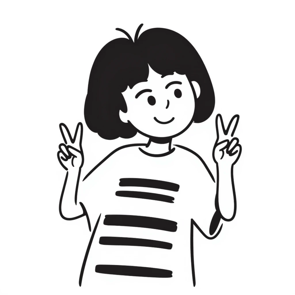Cute Korean girl face with peace sign emoji