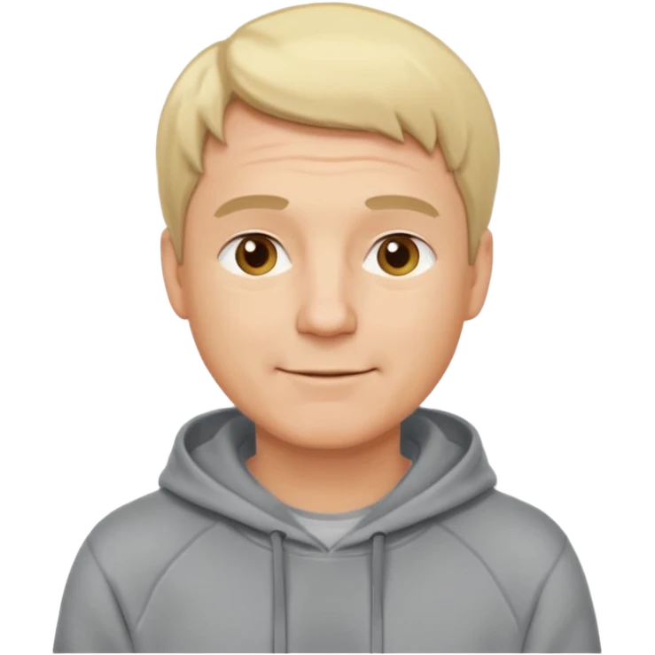 middle aged man, short blonde hair, wearing a hoodie, cheerful look emoji