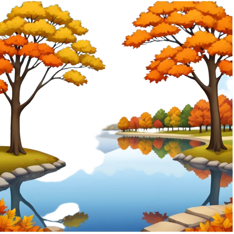 a park with a lake in autumn season emoji