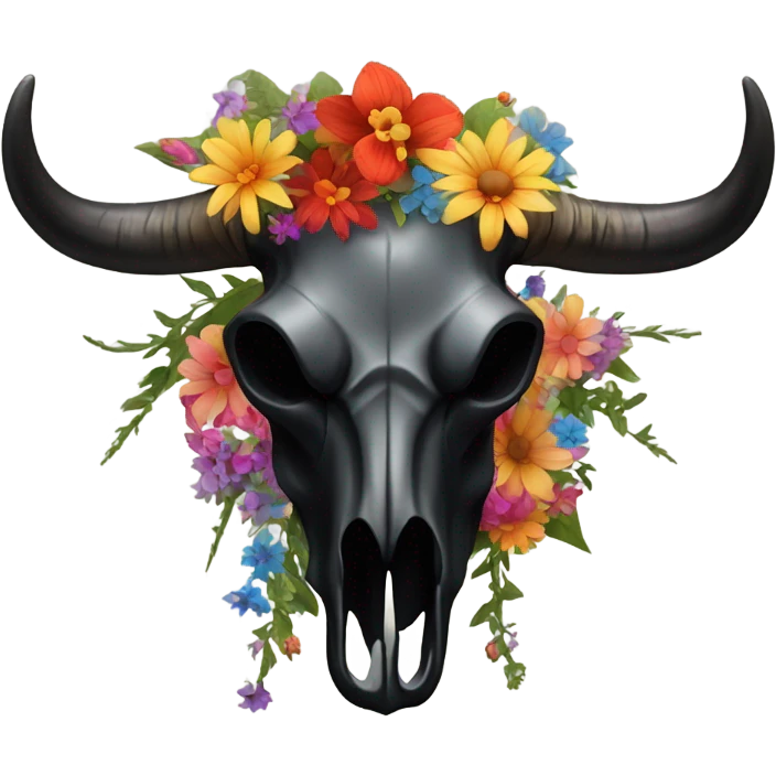 Black Bull skull with flowers  emoji