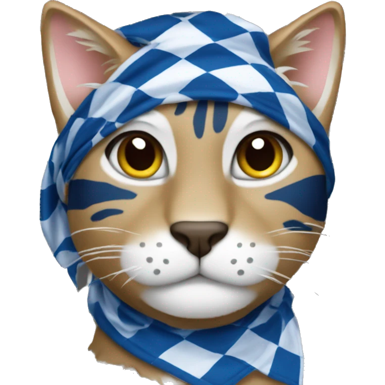 wildcat wearing blue and white checkered bandana emoji