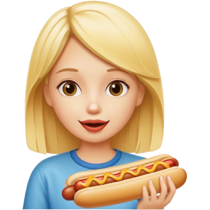 a blond girl eating a hotdog emoji